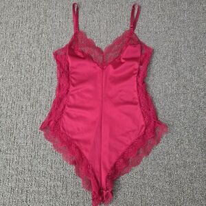 Vintage Warner's Lacies Red Lace Satin Bodysuit Teddy Lingerie‎ Small 55988